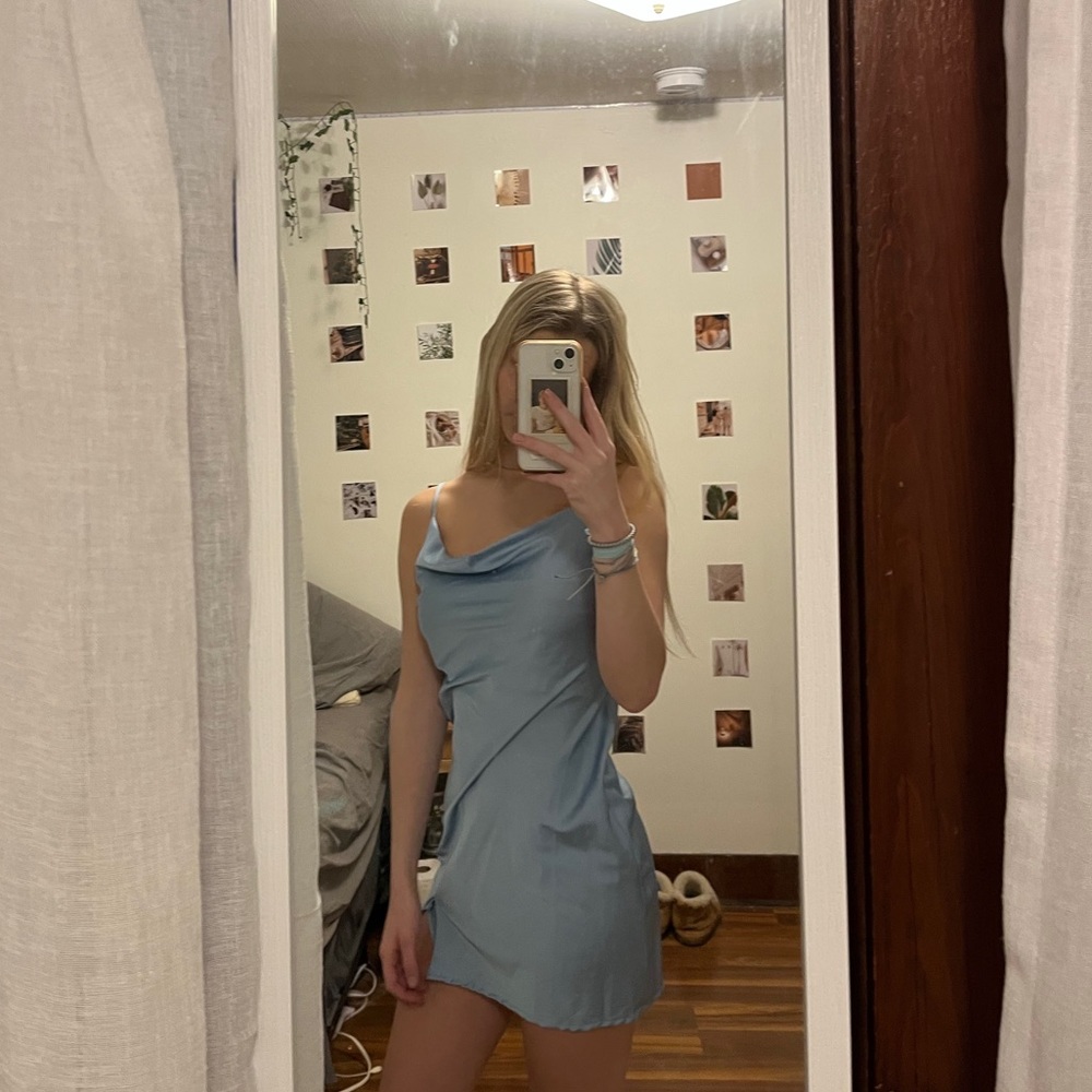 cowl neck satin dress